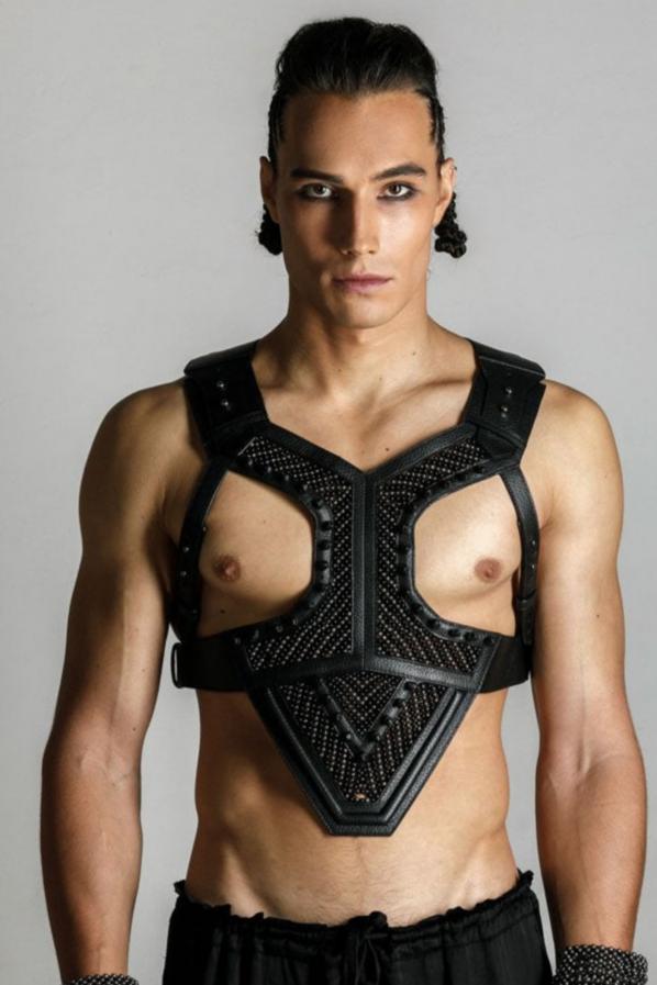 Adonis Men's Leather Beaded Harness