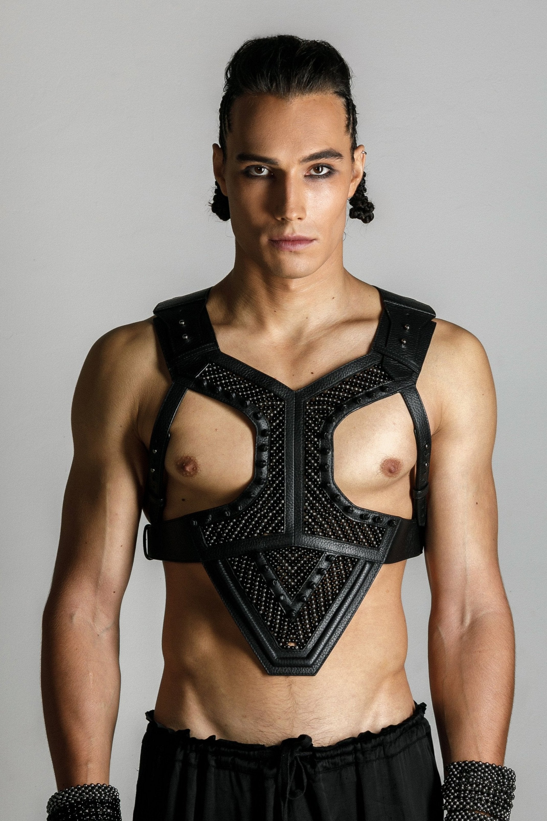 Adonis Men's Leather Beaded Harness