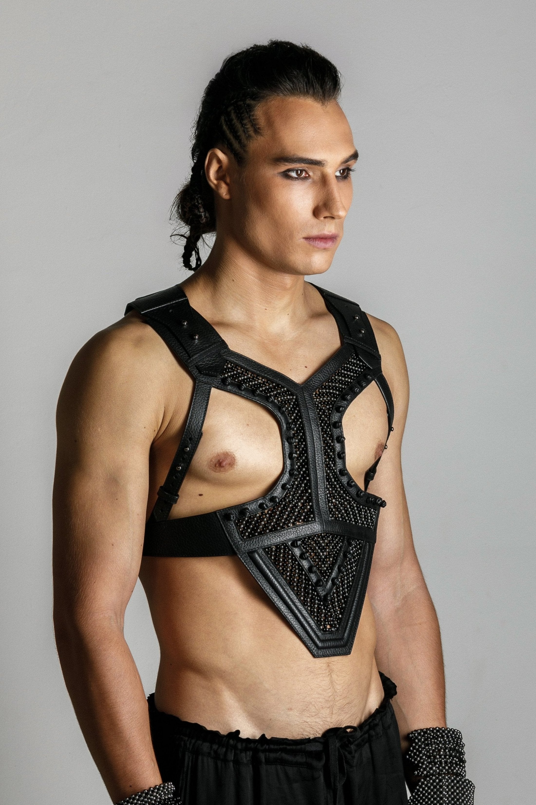 Adonis Men's Leather Beaded Harness