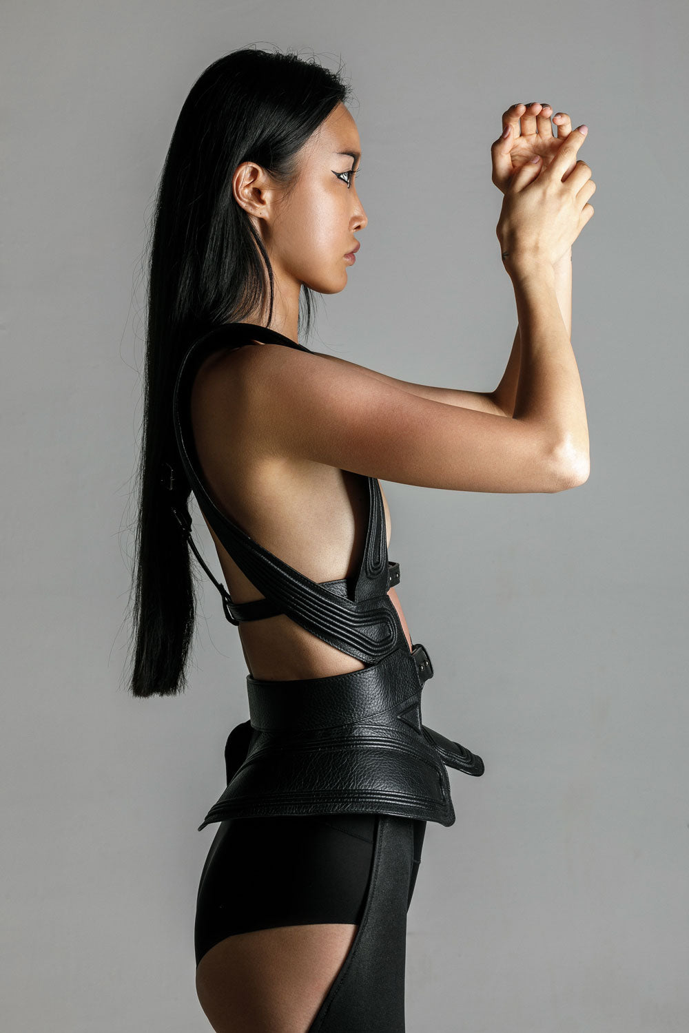 Tamoe 3D Leather Bodice - Black