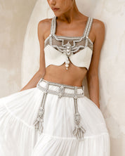 Khutulun Modular Top in Pearl with White Leather Balconette Bra