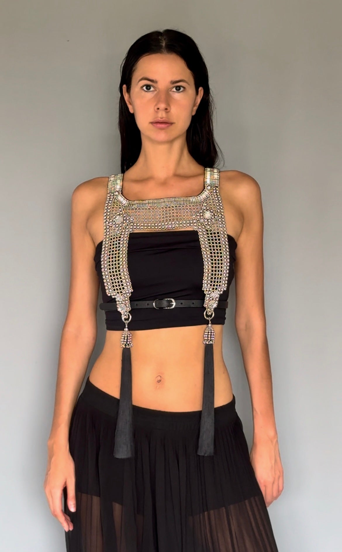 Artemisia Mesh Top in Silver with 4 Tassels