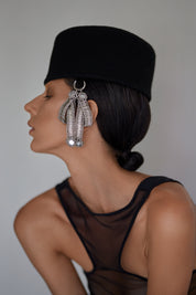 Janelle Modular Pillbox Hat in Black Felt