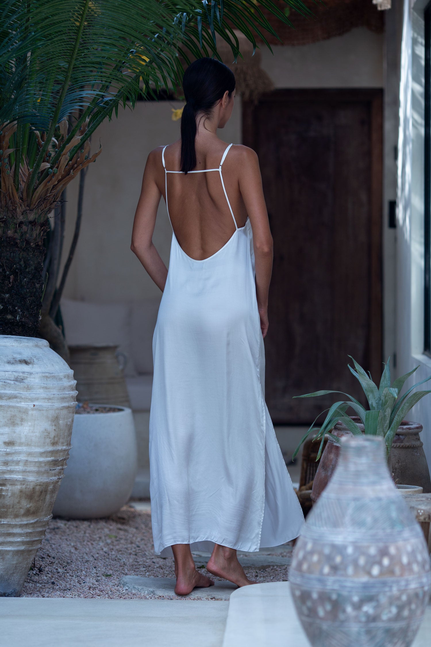 Teuta Maxi Silk Slip Dress in White