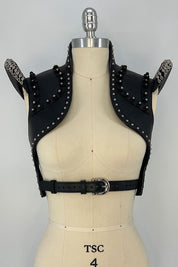 Helios Leather Beaded Bolero Jacket - Jet Black/Silver