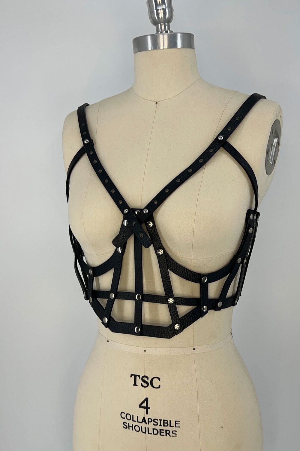 Jas Leather Studded Cage Top - Black