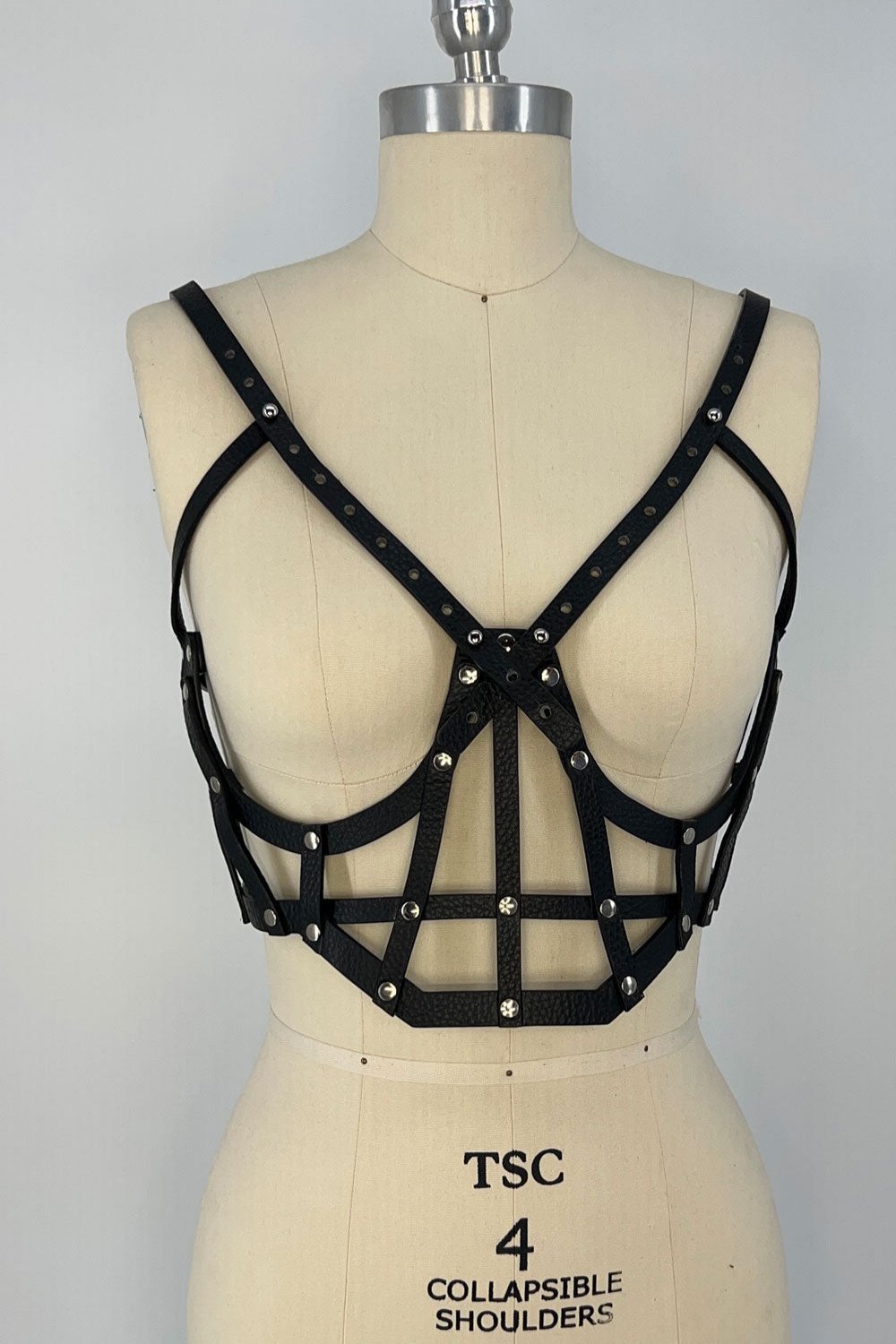 Jas Leather Studded Cage Top - Black