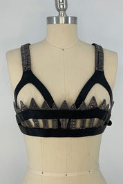 Lister Beaded Leather Bra Top - Jet Black