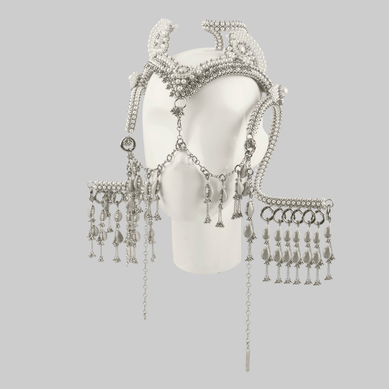 Jas Modular Headpiece System w/Face Chain in Pearl