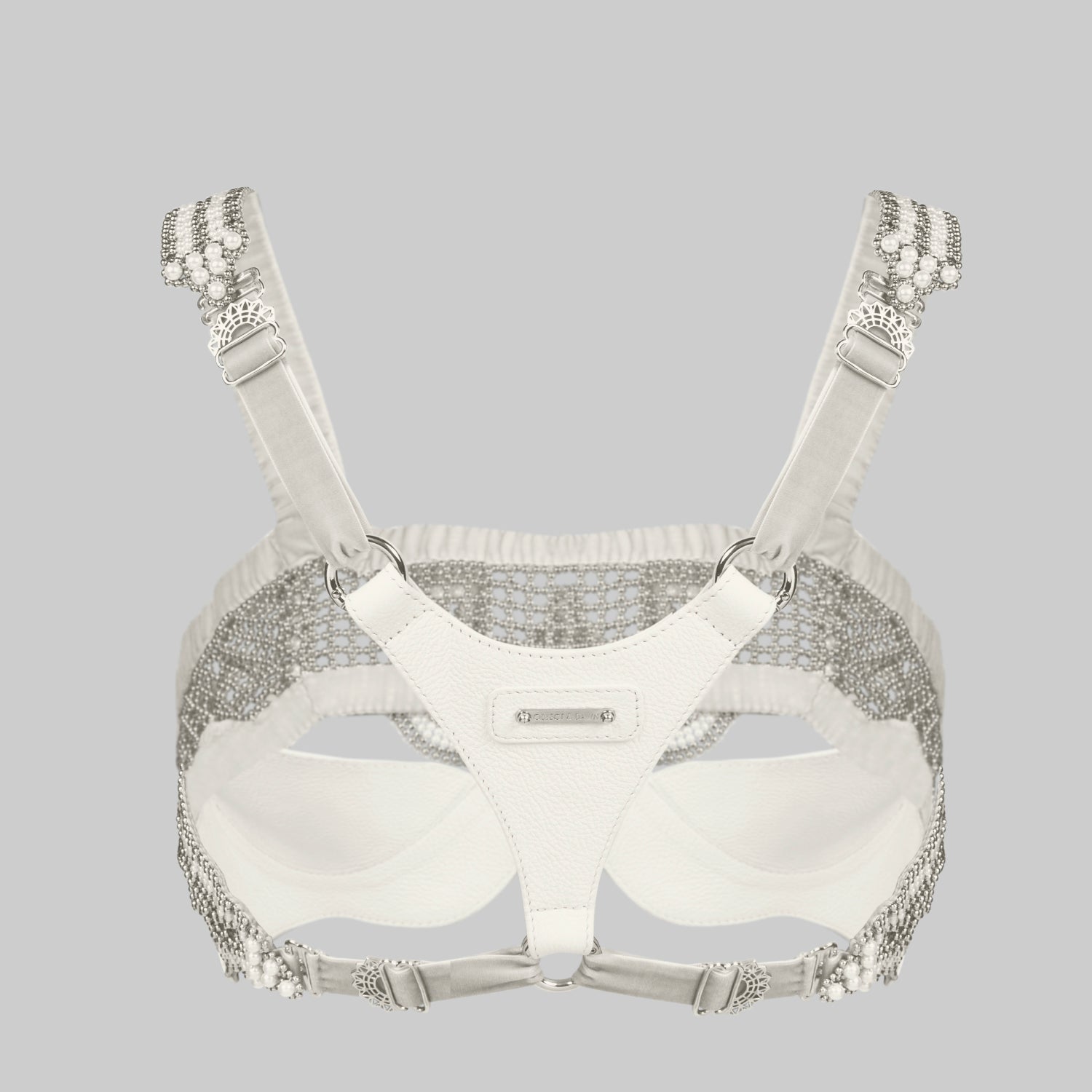 Khutulun Modular Top in Pearl with White Leather Balconette Bra