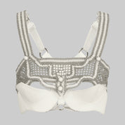 Khutulun Modular Top in Pearl with White Leather Balconette Bra