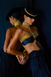 Khutulun Modular Top in Gold w/ Black Leather Bra