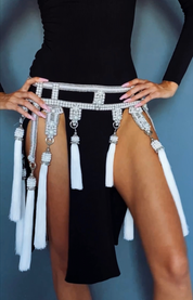 Amaya Garter Belt in Pearl with Tassels