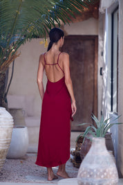 Tamoe Asymmetrical Silk Slip Dress, Burgundy