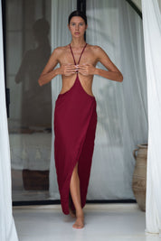 Tamoe Silk Blend Harness Skirt in Burgundy