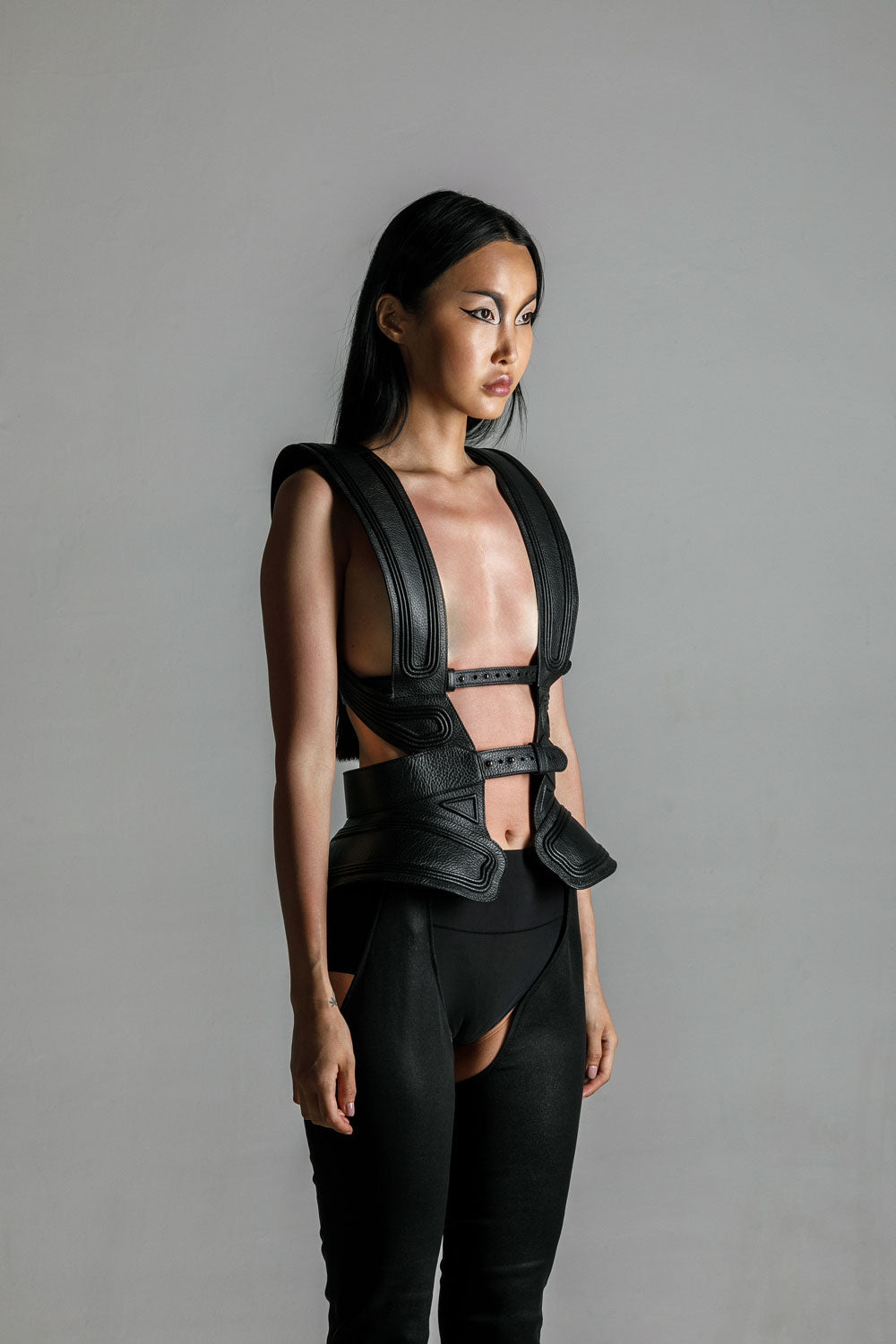 Tamoe 3D Leather Bodice - Black